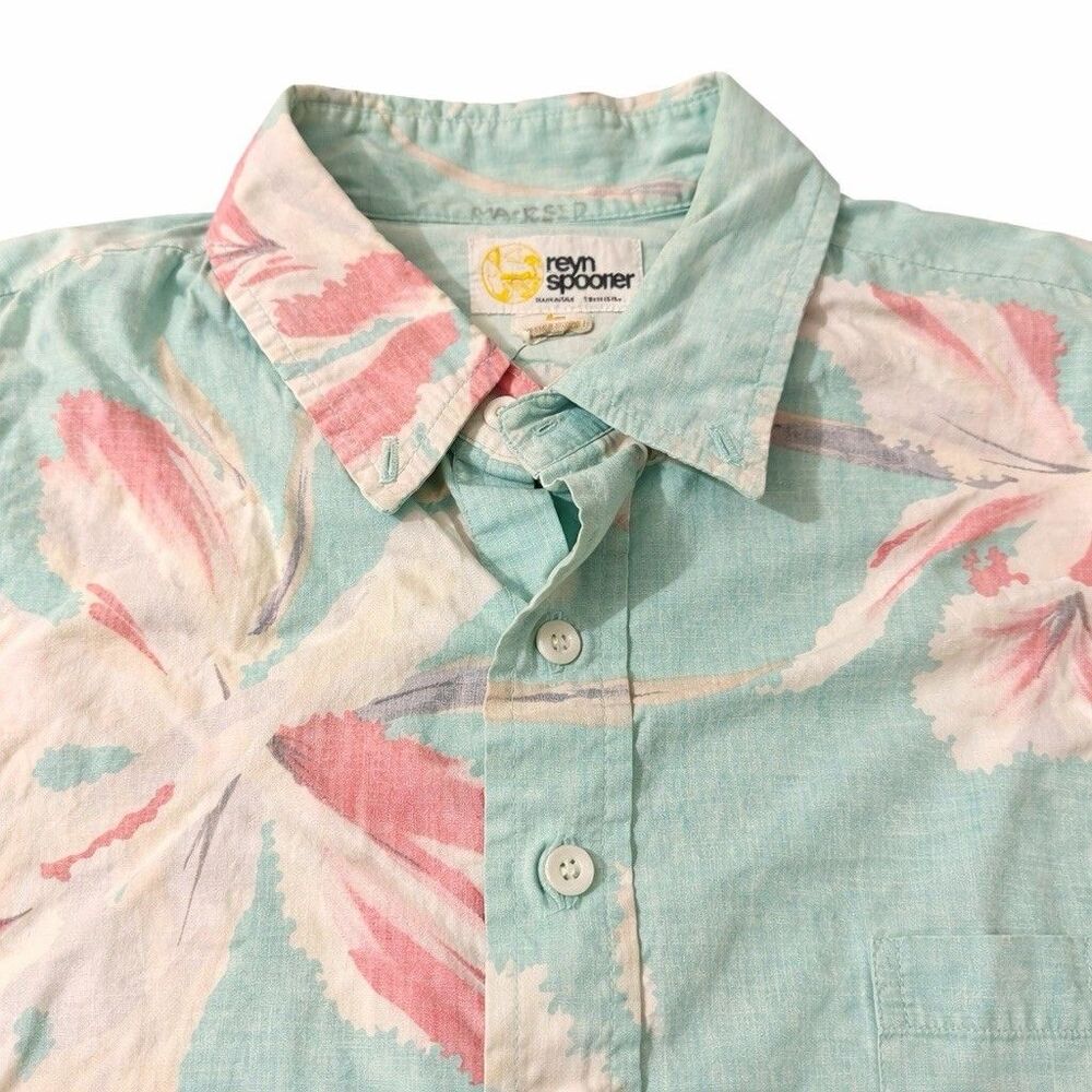 Vintage Reyn Spooner Hawaiian Traditions Shirt Mens L Aqua Pink Floral Aloha - Picture 2 of 5